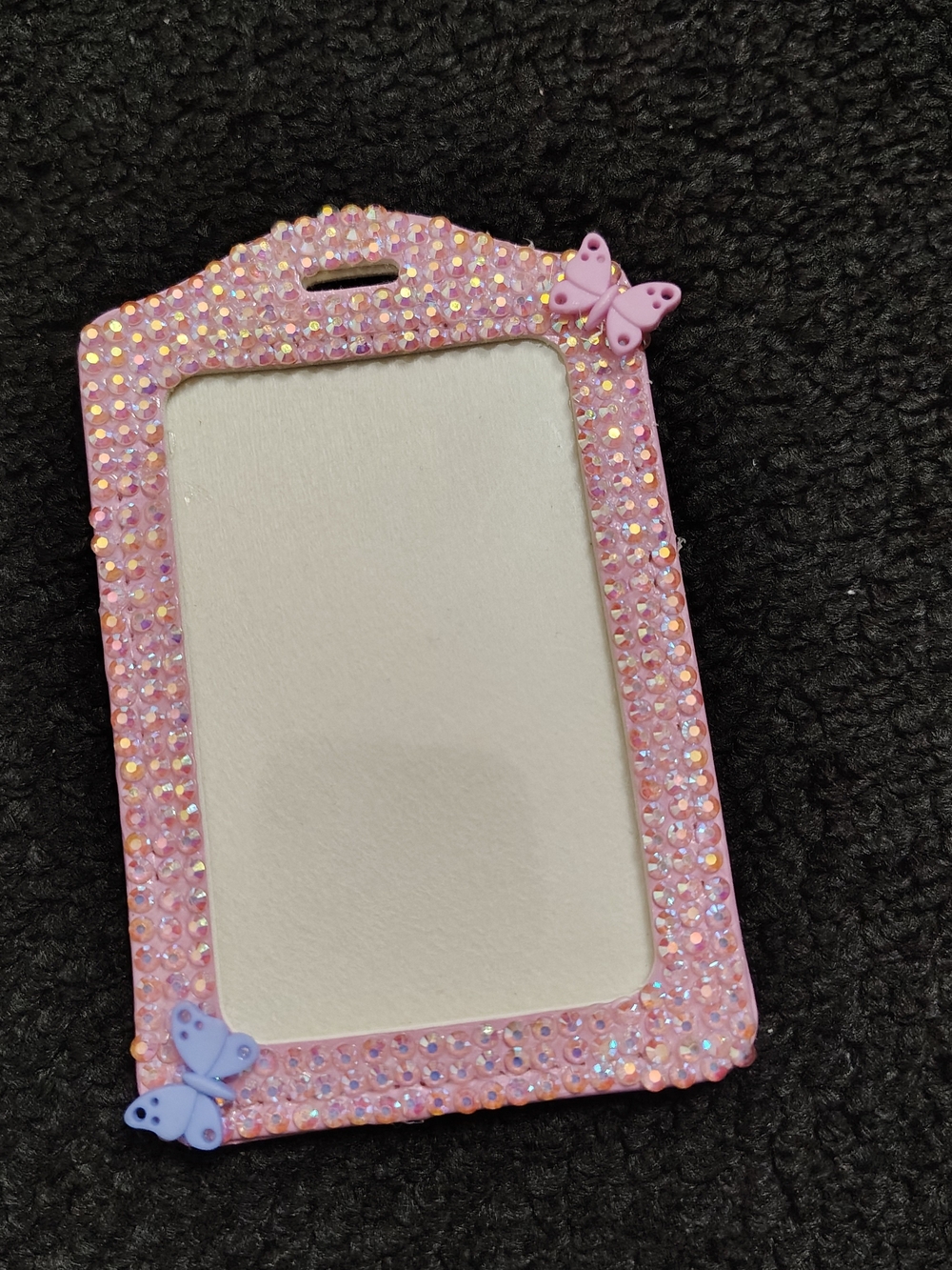 Bedazzled Pink ID Badge Card Holder Pu Leather Vertical Clip Lanyard Necklace